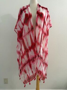 NWT Bon Voyage Red & White Tie-Dye Kimono Cover-Up